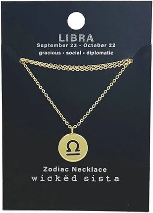 Wicked Sista Libra Constellation Zodiac Pendant Necklace in Gold