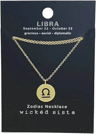 Wicked Sista Libra Constellation Zodiac Pendant Necklace in Gold