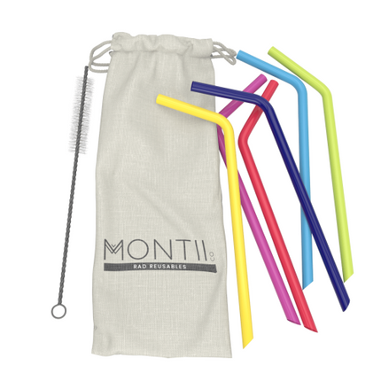 Montii Co Reusable Straws Mixed Satchel with Cleaning Brush