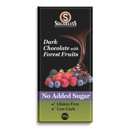 Sugarless Confectionery Gourmet Dark Chocolate And Forest Berries Bar 125G