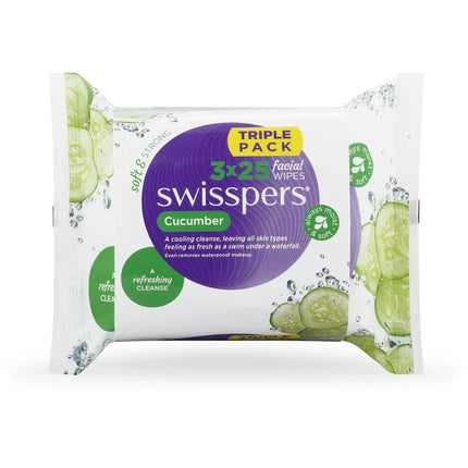 Swisspers Cucumber Facial Wipes 3x25 pack - OhYouLuckyDuck.com.au