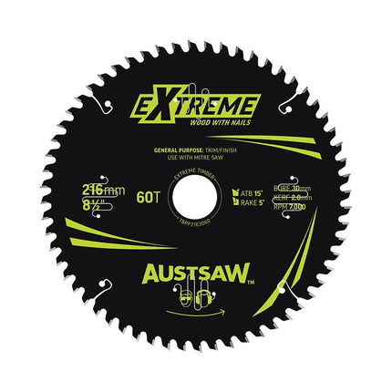 Austsaw Blade Wood Extreme 216mmx30/15.88 Bore  60T Thin Kerf