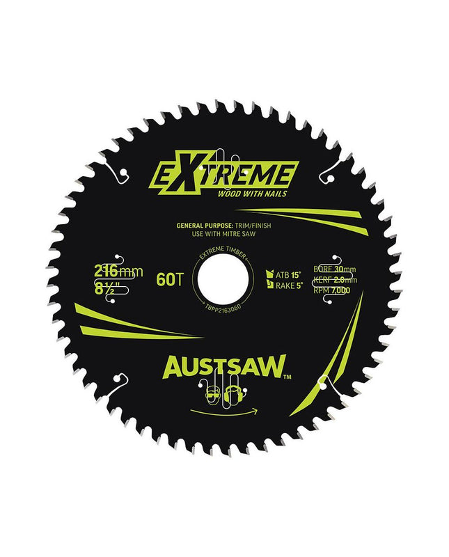 Austsaw Blade Wood Extreme 216mmx30/15.88 Bore  60T Thin Kerf