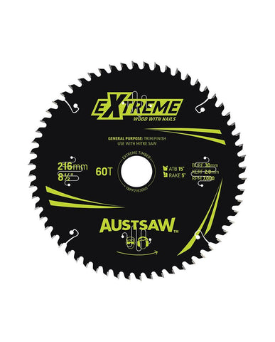 Austsaw Blade Wood Extreme 216mmx30/15.88 Bore  60T Thin Kerf