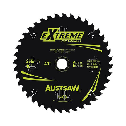 Austsaw Blade Wood With Nails 30 X 255mm X 40T