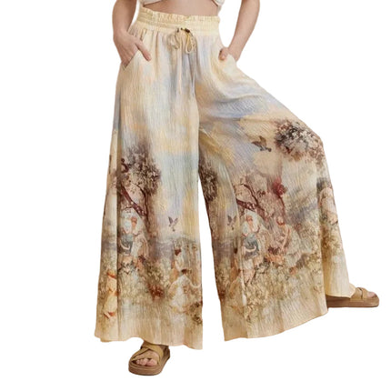 Ginger Bear Boutique RCK Bohemian Dream Wide Leg Palazzo Pants Artistic Vintage Print