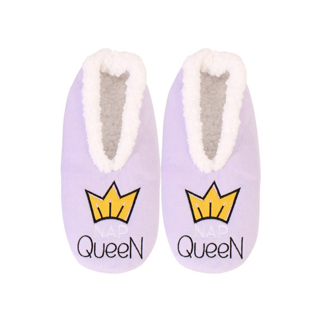 Splosh Snuggups Women Quote Nap Queen Slippers Soft Non-Slip Small 5-6 Purple
