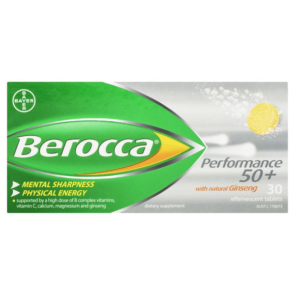 Berocca 50+ Energy Natural Ginseng Effervescent 30 Tablets