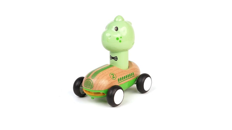 Wanborns Wooden Press Go Racer Dinosaur with Sound and Light