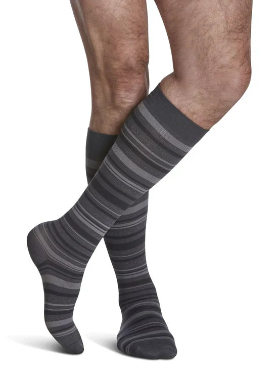 Sigvaris Microfiber Wellbeing Men Calf Size A Closed Toe Mariner Stripe