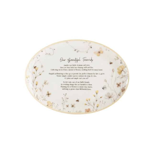 White Bee Giving Plate Fine Bone Porcelain 30.5 x 21.5CM